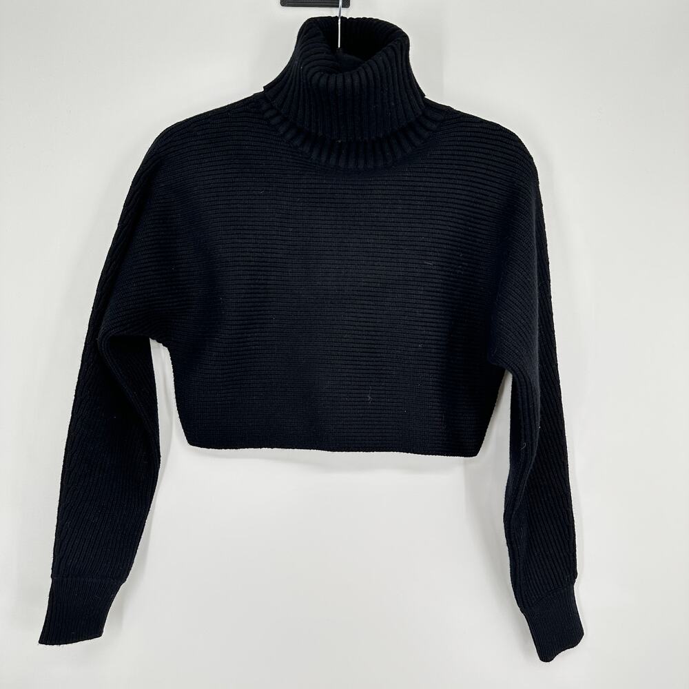 House of Harlow Black Cropped Ribbed Turtleneck Sweater Long Sleeve Womens Small - Picture 2 of 7